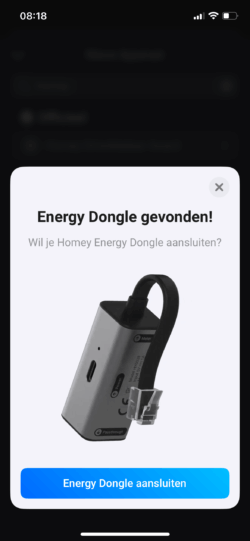 Energy Dongle wordt automatisch gevonden