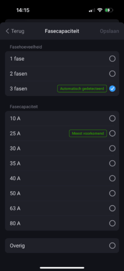 Instellen fasebelasting