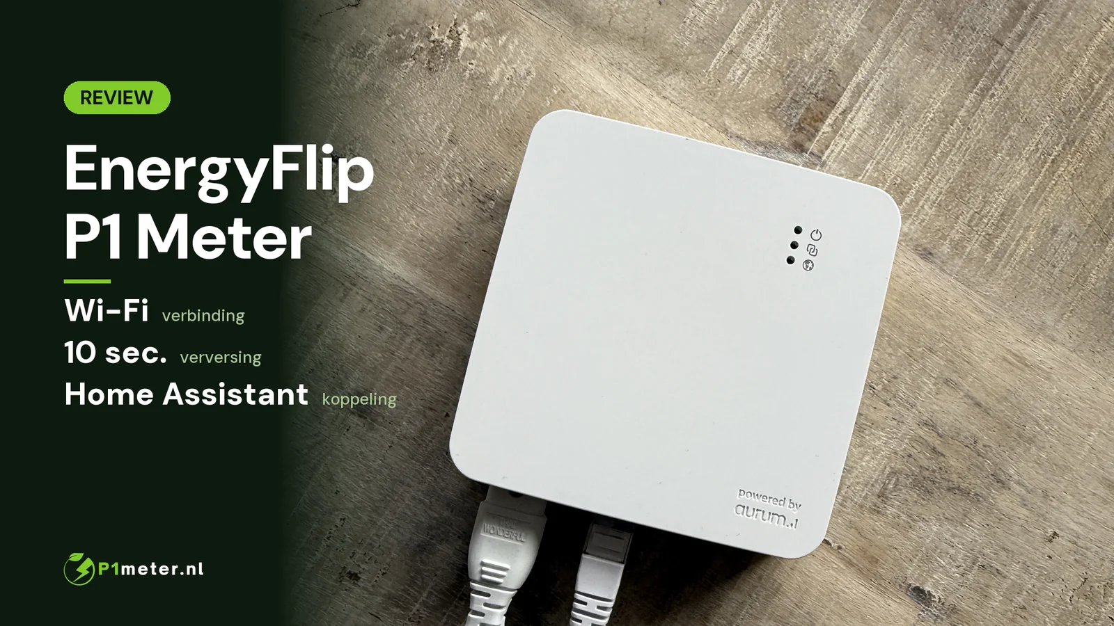 EnergyFlip P1 Meter op tafel tijdens onze test