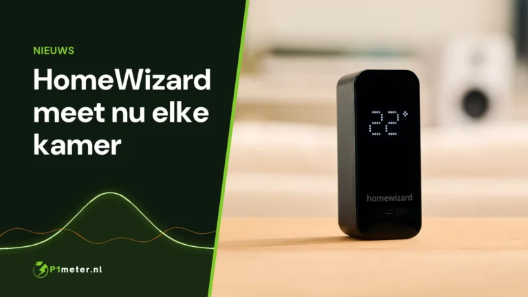 HomeWizard Temperature Humidity Meter op een houten tafel in de woonkamer