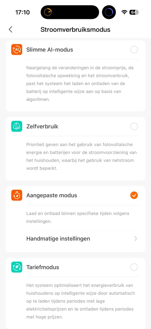 Jackery-app: vier stroomverbruiksmodi Slimme AI, Zelfverbruik, Aangepaste modus en Tariefmodus