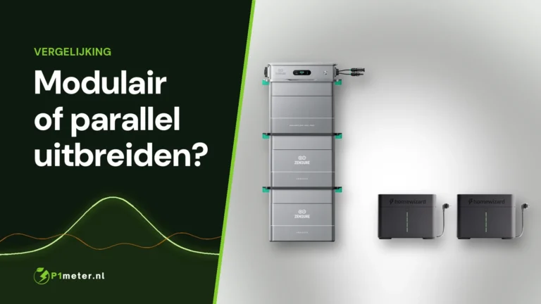 Modulaire Zendure SolarFlow 800 Pro-stapel naast twee losse HomeWizard Plug-In Batteries
